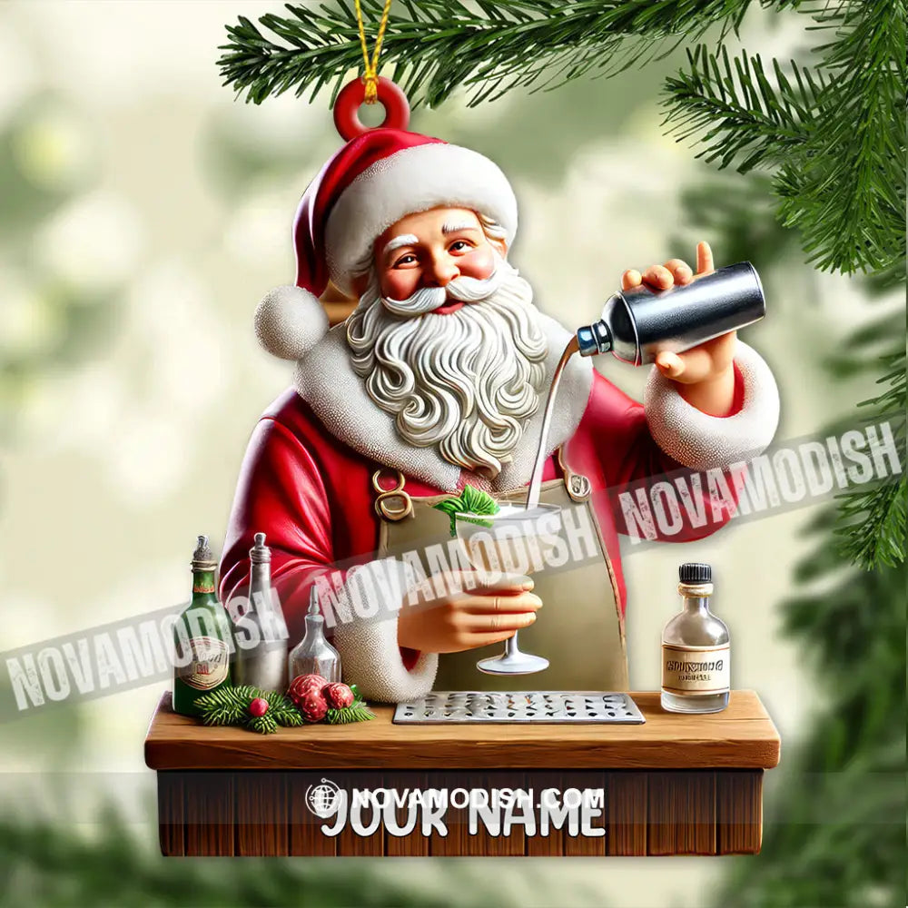 Custom Name Santa Bartender Ornament Home Decor Christmas Gift 3.54’’ / 1