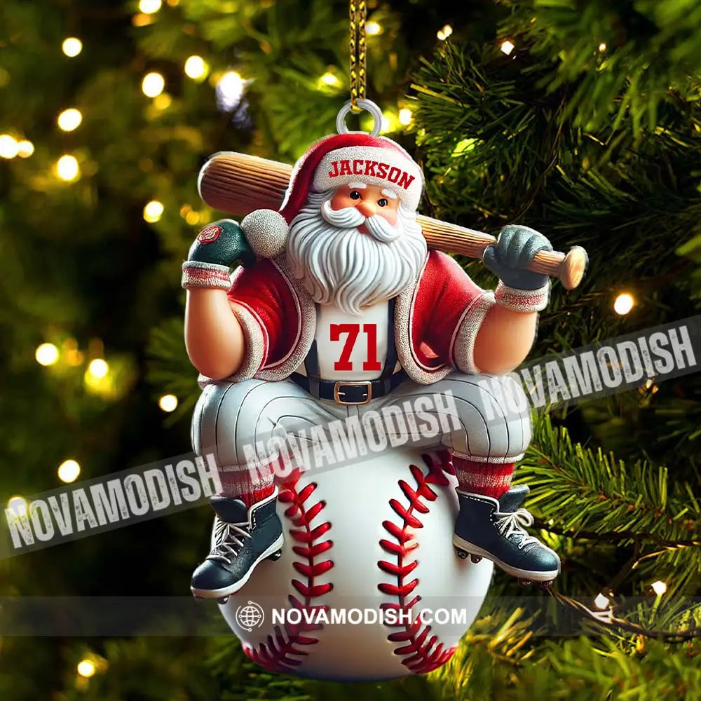 Custom Name Santa Baseball Ornament Christmas Gift