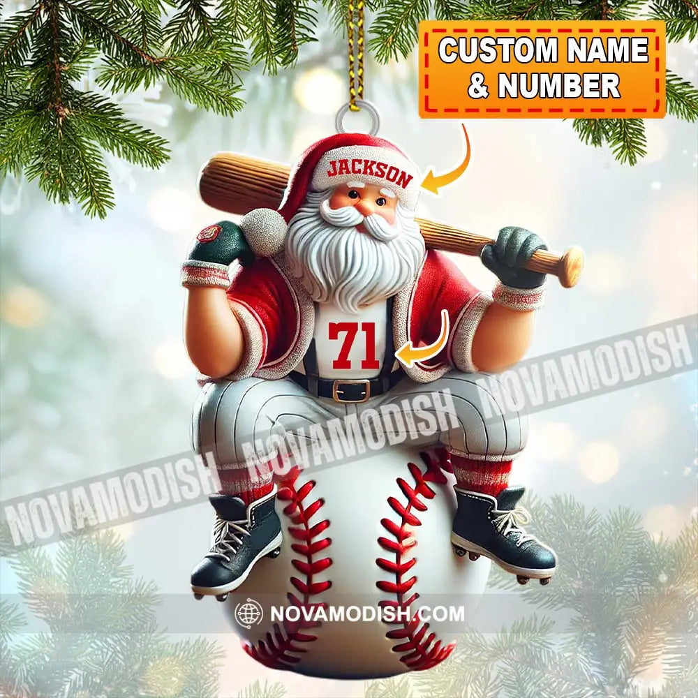 Custom Name Santa Baseball Ornament Christmas Gift