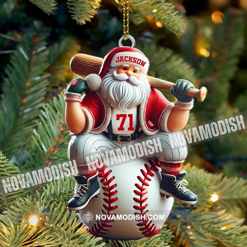 Custom Name Santa Baseball Ornament Christmas Gift