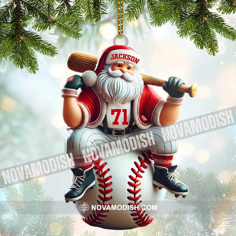 Custom Name Santa Baseball Ornament Christmas Gift 3.54’’ / 1