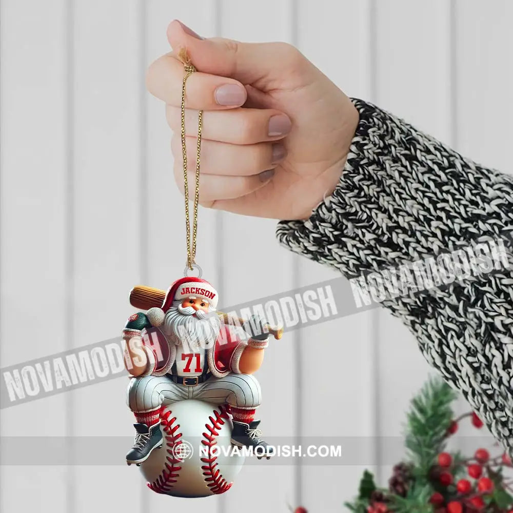 Custom Name Santa Baseball Ornament Christmas Gift