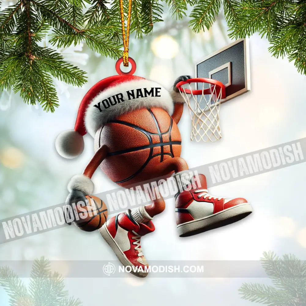 Custom Name Santa Basketball Ornament Christmas Gift 3.54’’ / 1