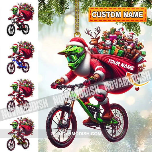 Custom Name Santa Bicycle Ornament Christmas Gift Decoration