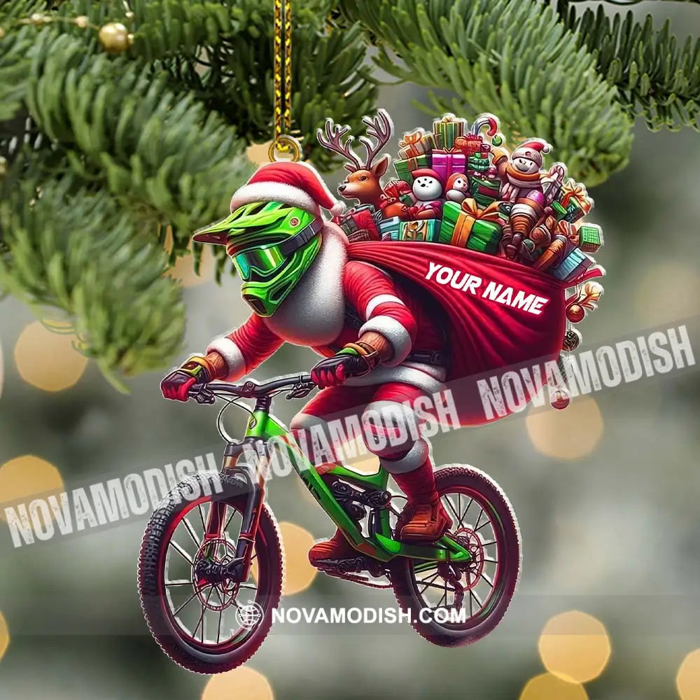 Custom Name Santa Bicycle Ornament Christmas Gift Decoration