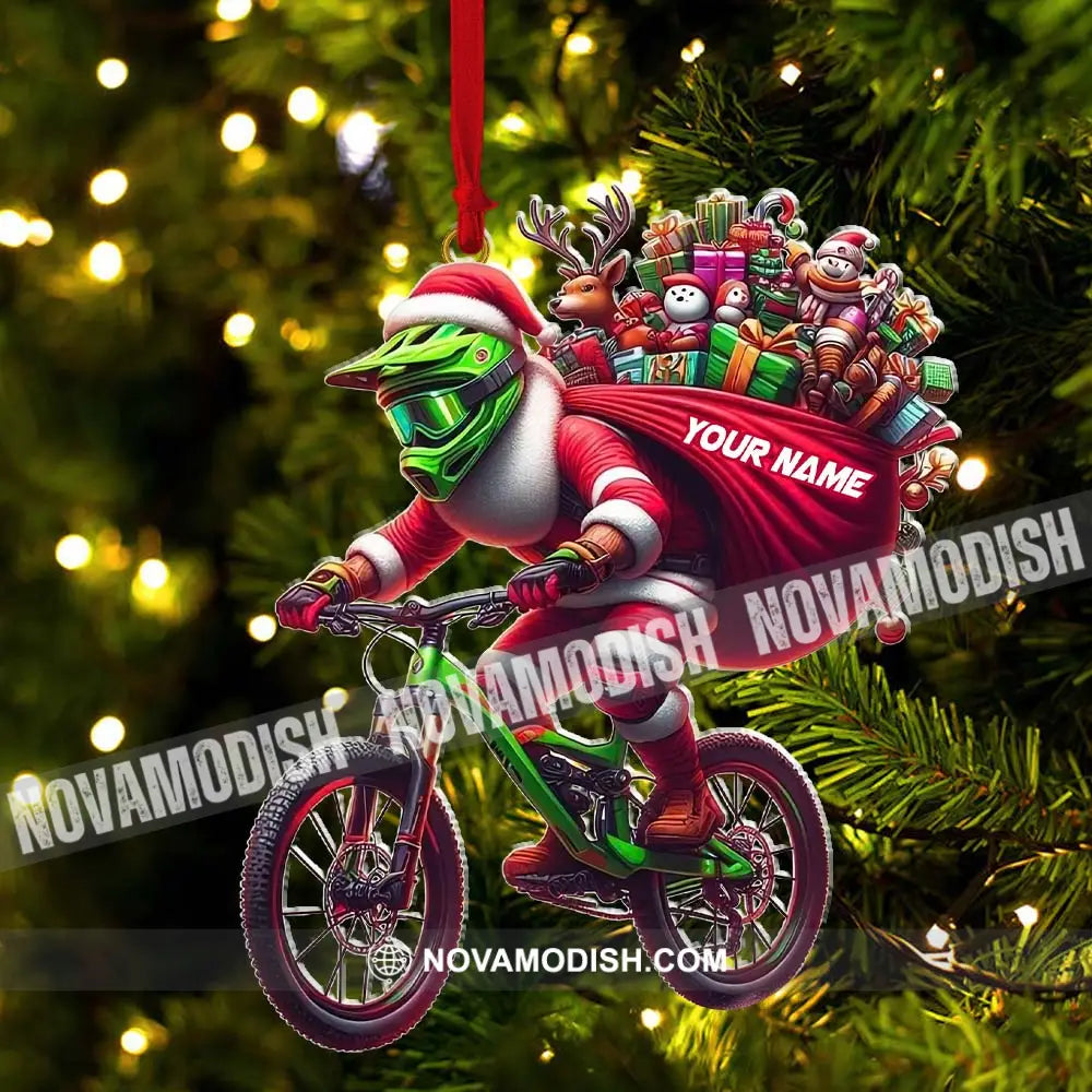 Custom Name Santa Bicycle Ornament Christmas Gift Decoration