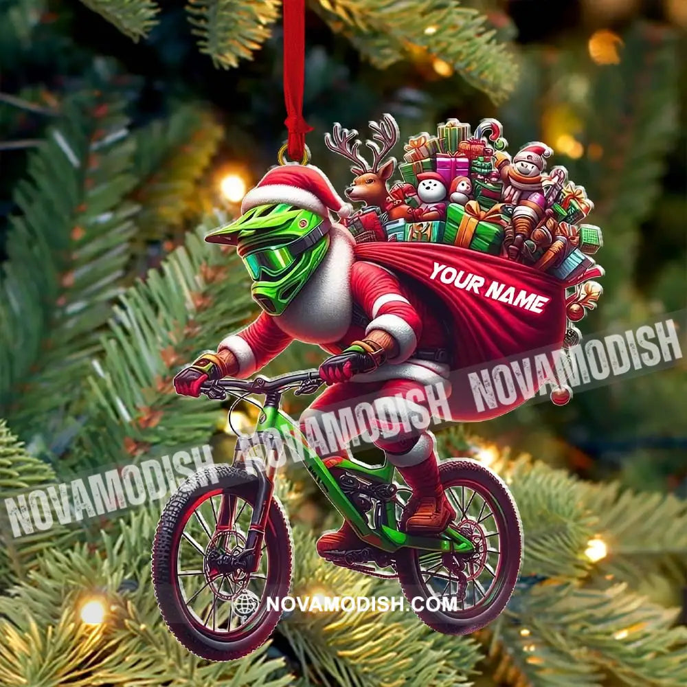 Custom Name Santa Bicycle Ornament Christmas Gift Decoration