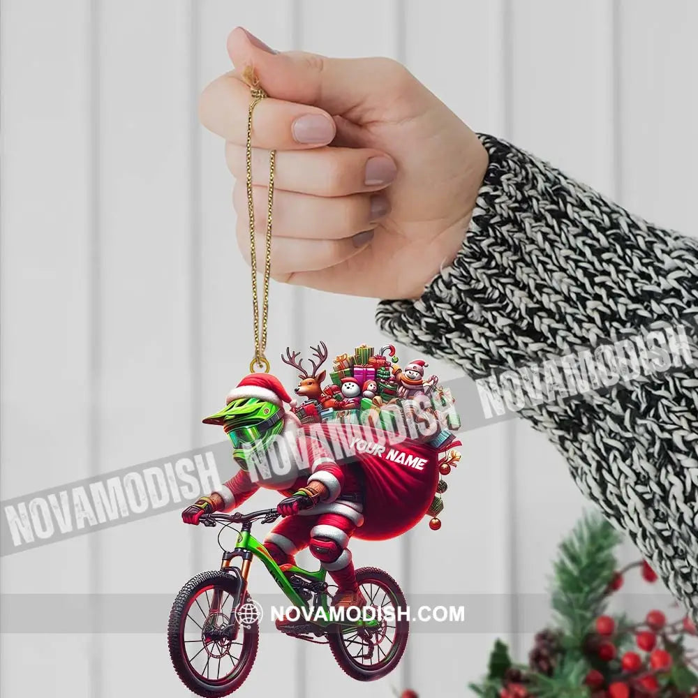 Custom Name Santa Bicycle Ornament Christmas Gift Decoration