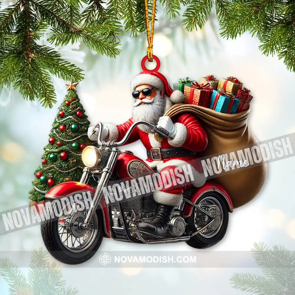 Custom Name Santa Bike Ornament Christmas Gift 3.54’’ / 1