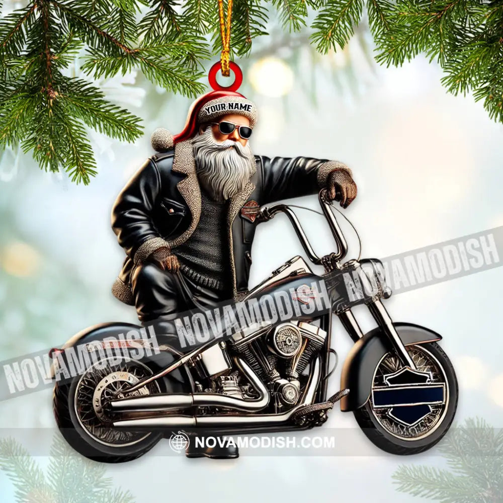 Custom Name Santa Bike Ornament Christmas Gift Decoration 3.54’’ / 1