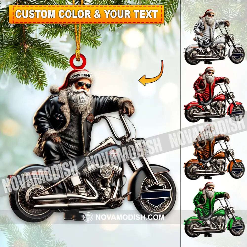 Custom Name Santa Bike Ornament Christmas Gift Decoration