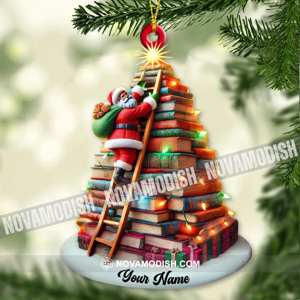 Custom Name Santa Book Tree Ornament Christmas Gift For Lover 3.54’’ / 1