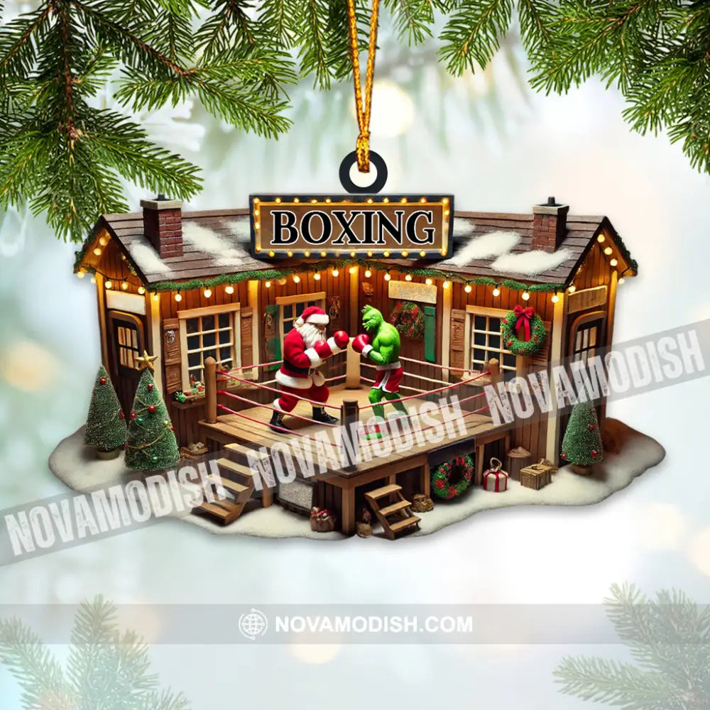 Custom Name Santa Boxing Ornament Lover Christmas Gift 3.54’’ / 1