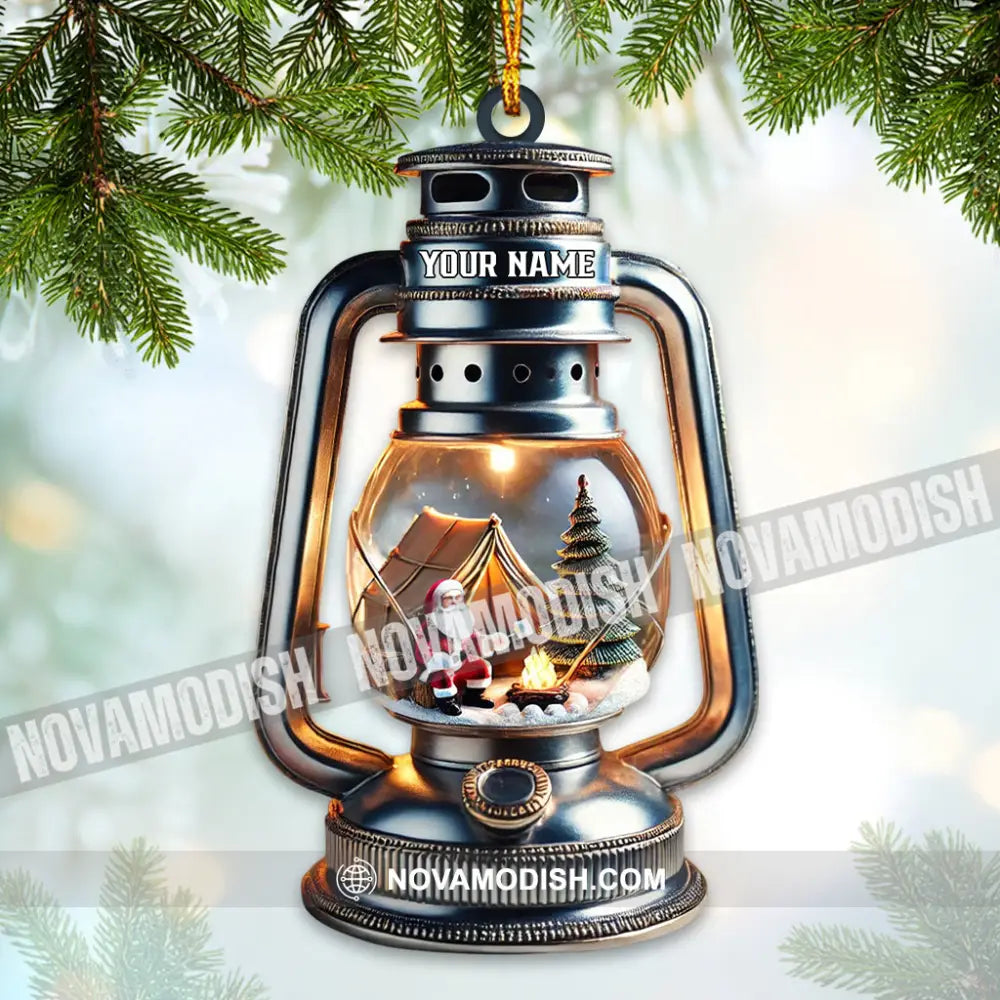 Custom Name Santa Camping Fire Ornament Lover Christmas Gift 3.54’’ / 1