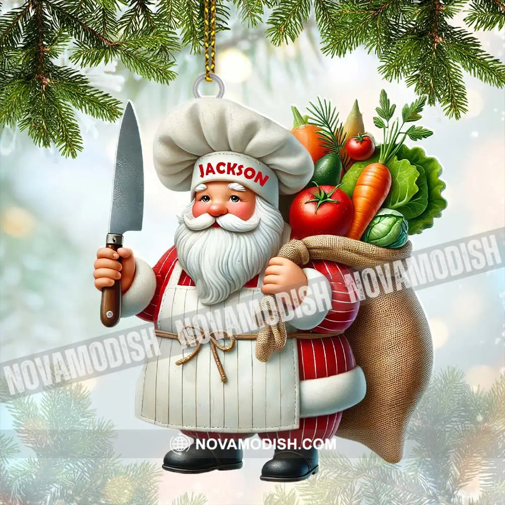 Custom Name Santa Chef Ornament Christmas Gift 3.54’’ / 1