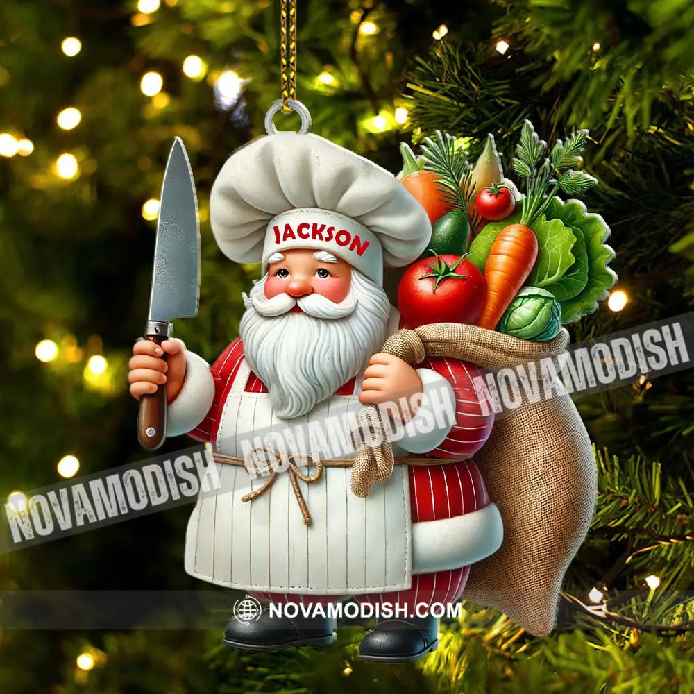 Custom Name Santa Chef Ornament Christmas Gift