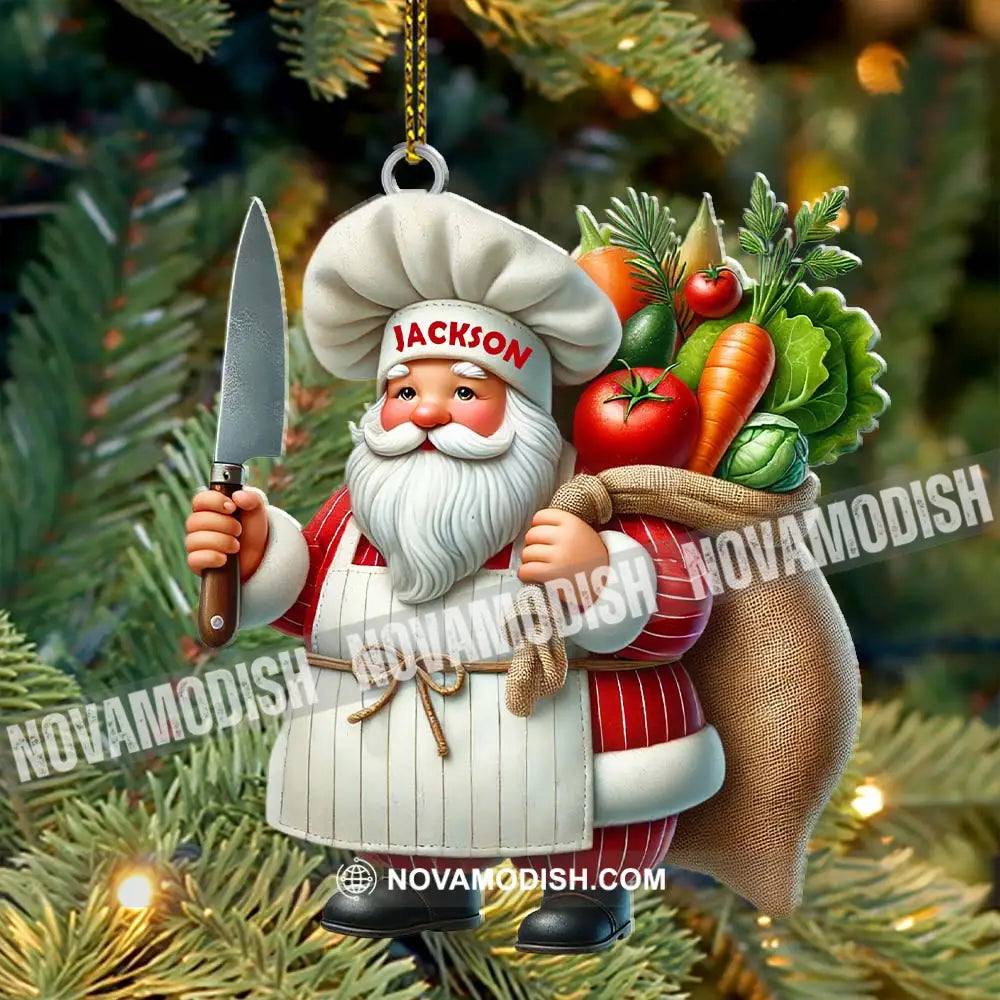 Custom Name Santa Chef Ornament Christmas Gift