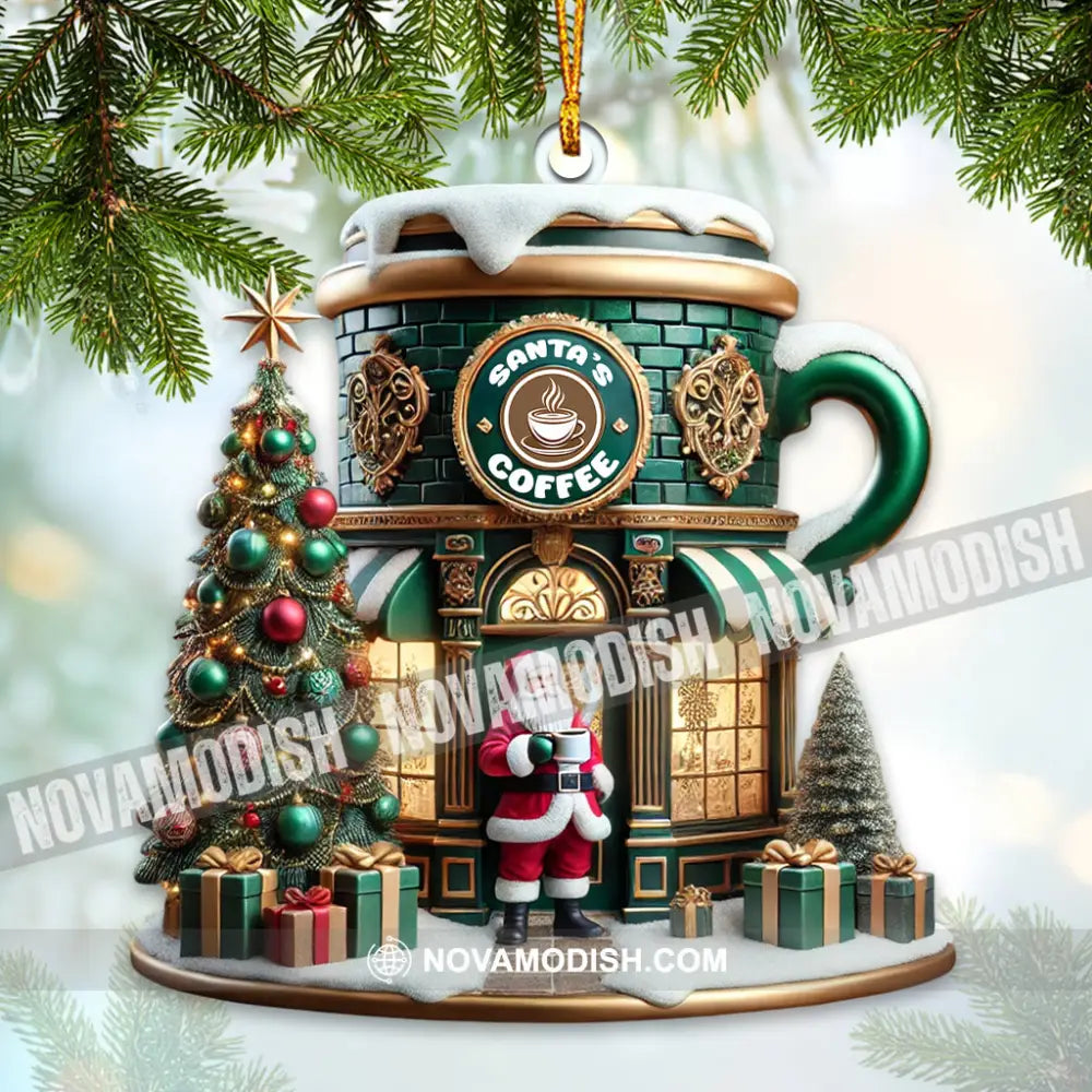 Custom Name Santa Coffee Shop Ornament Christmas Decoration 3.54’’ / 1