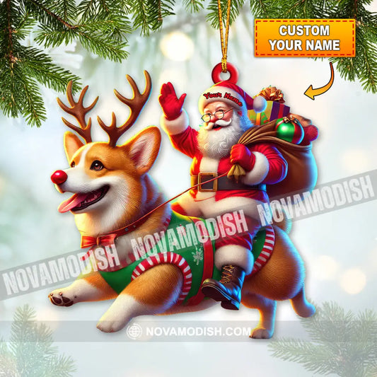 Custom Name Santa Corgi Deer Ornament Christmas Gift