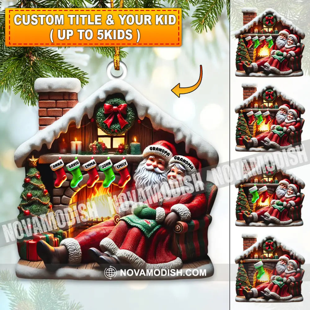 Custom Name Santa Couple And Kids Christmas Ornament Family Gift