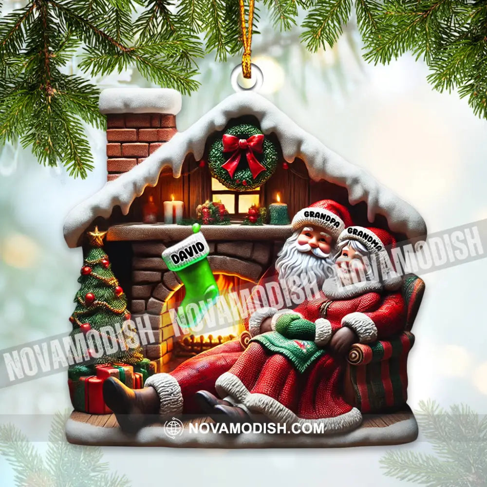 Custom Name Santa Couple And Kids Christmas Ornament Family Gift 3.54’’ / 1