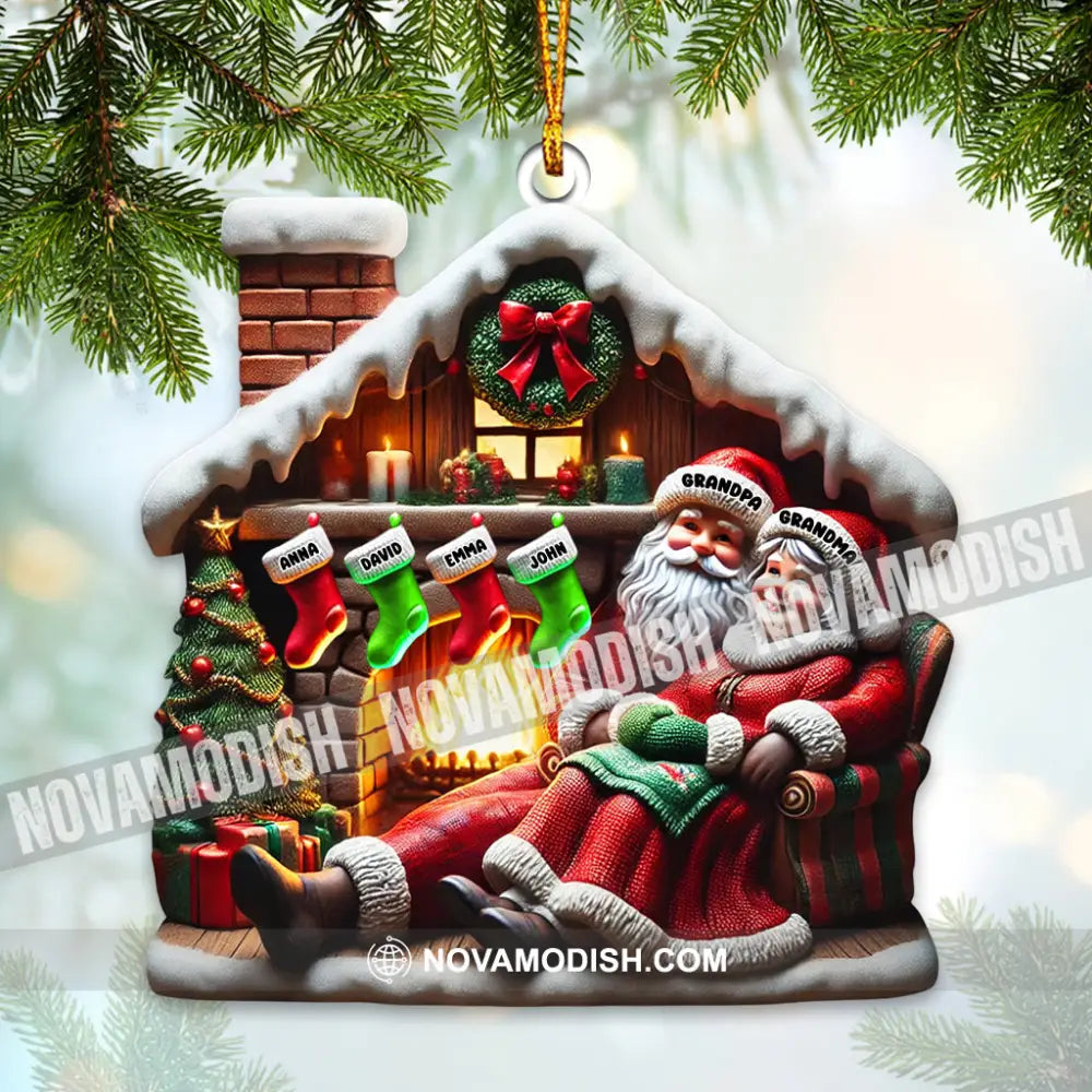 Custom Name Santa Couple And Kids Christmas Ornament Family Gift