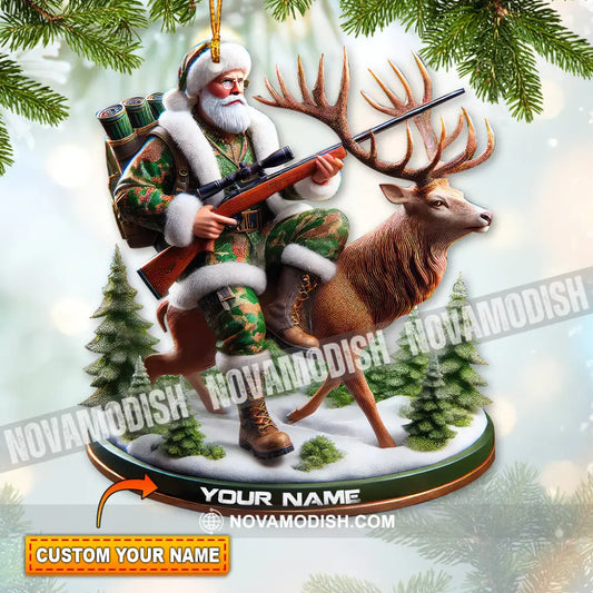 Custom Name Santa Deer Hunting Ornament Hunter Christmas Gift