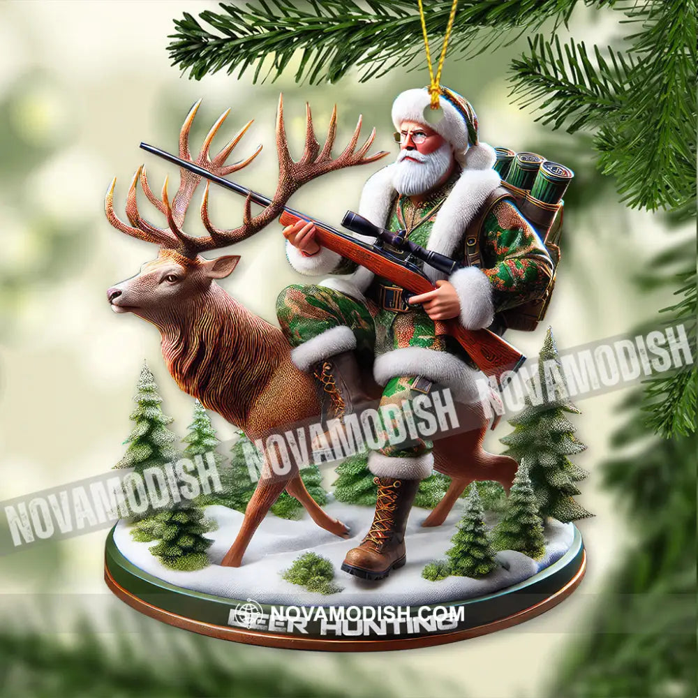 Custom Name Santa Deer Hunting Ornament Hunter Christmas Gift 3.54’’ / 1