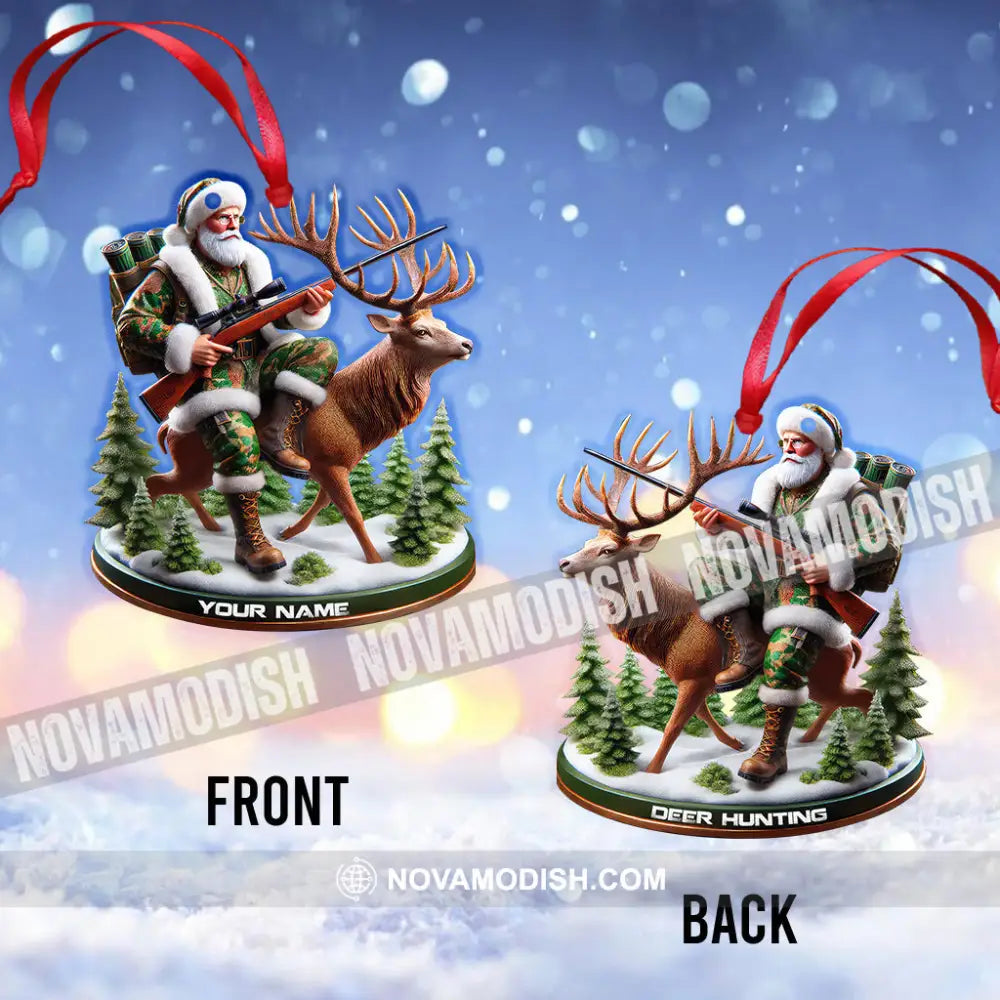 Custom Name Santa Deer Hunting Ornament Hunter Christmas Gift