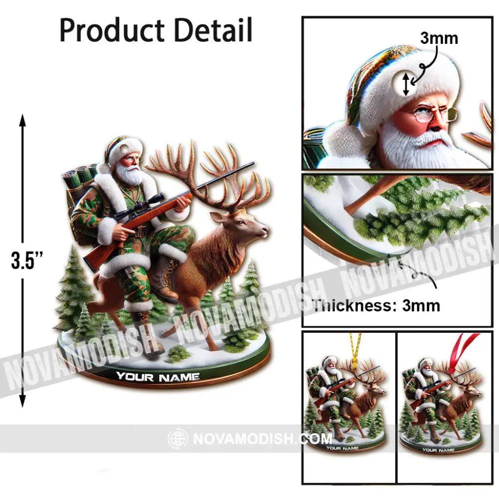 Custom Name Santa Deer Hunting Ornament Hunter Christmas Gift