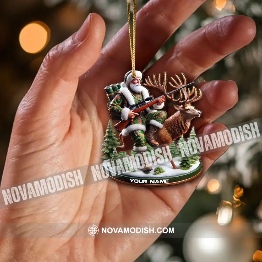 Custom Name Santa Deer Hunting Ornament Hunter Christmas Gift