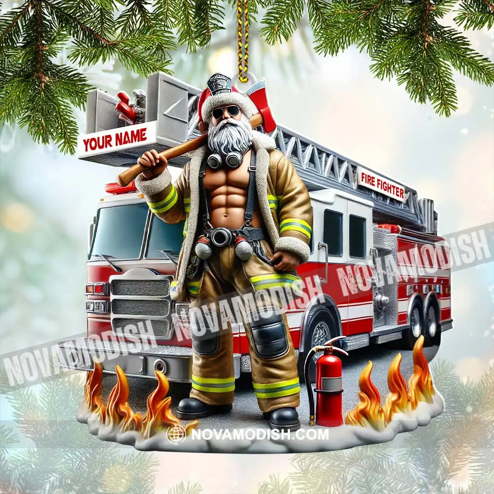 Custom Name Santa Fireman Ornament Firefighter Christmas Decoration 3.54’’ / 1