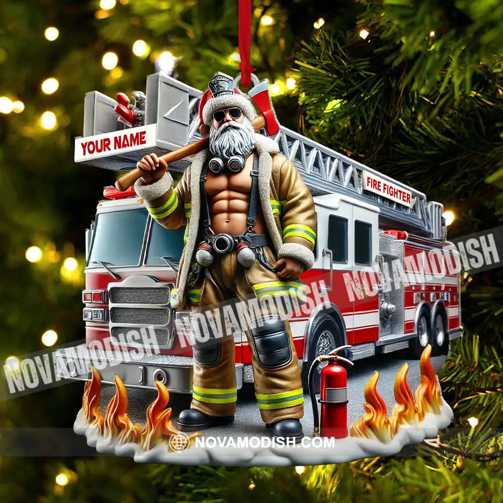 Custom Name Santa Fireman Ornament Firefighter Christmas Decoration