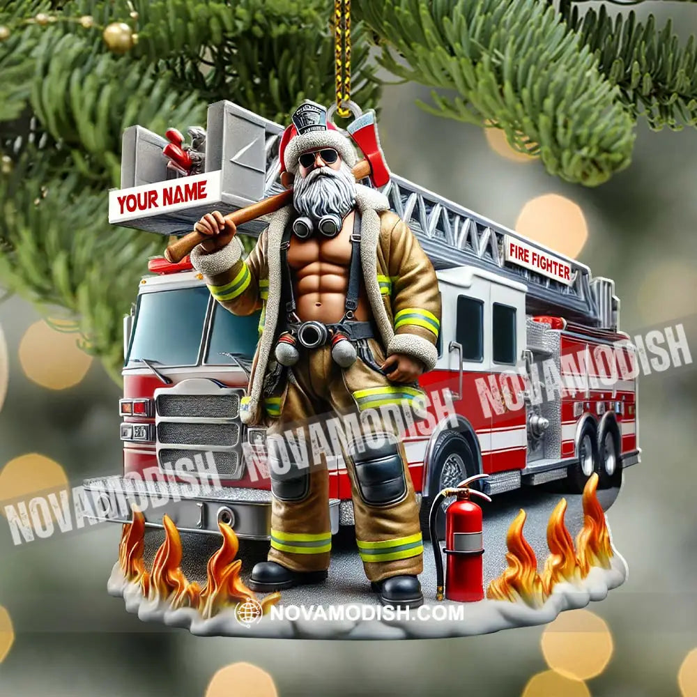 Custom Name Santa Fireman Ornament Firefighter Christmas Decoration