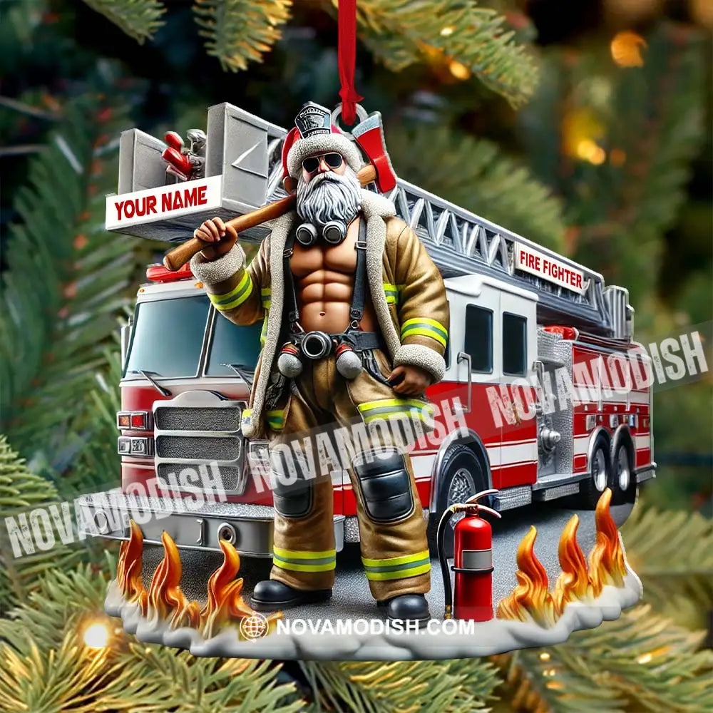 Custom Name Santa Fireman Ornament Firefighter Christmas Decoration