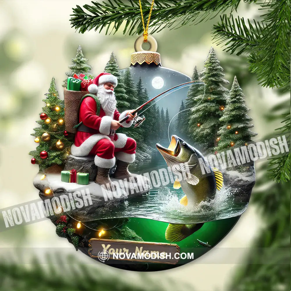 Custom Name Santa Fishing Ornament Lover Christmas Gift 3.54’’ / 1