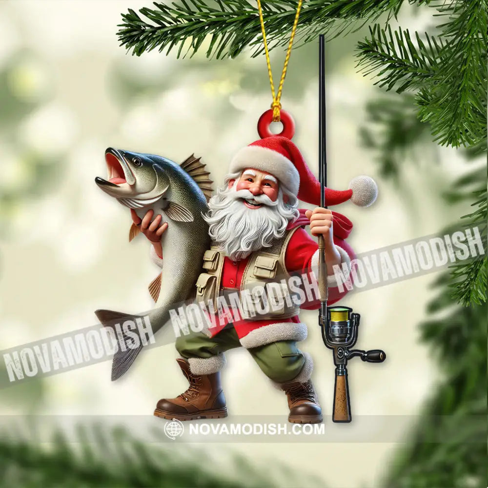 Custom Name Santa Fishing Ornament Lover Christmas Gift 3.54’’ / 1