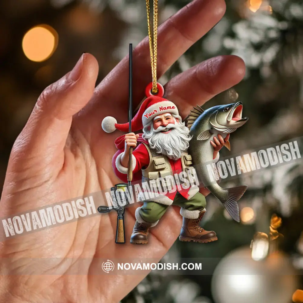 Custom Name Santa Fishing Ornament Lover Christmas Gift