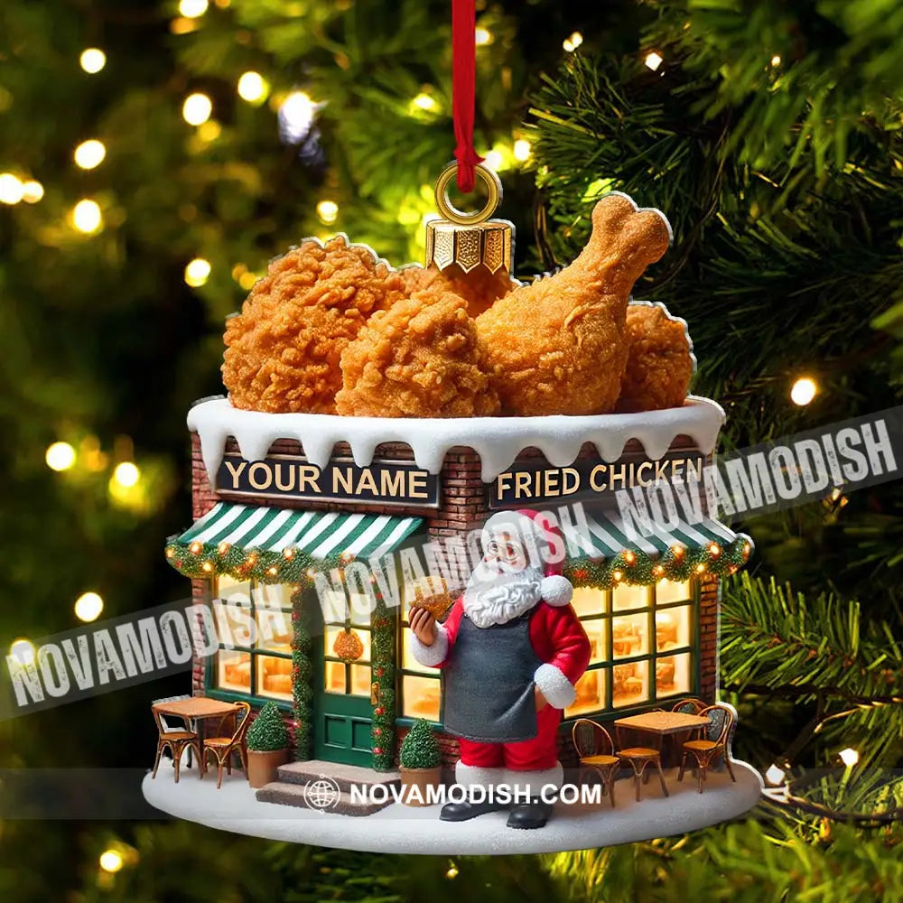 Custom Name Santa Fried Chicken Ornament Shop Christmas Decoration