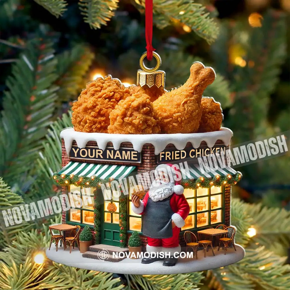 Custom Name Santa Fried Chicken Ornament Shop Christmas Decoration