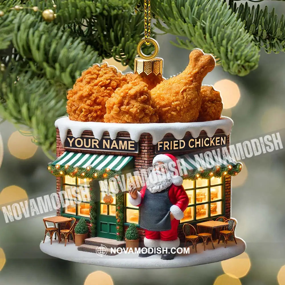 Custom Name Santa Fried Chicken Ornament Shop Christmas Decoration