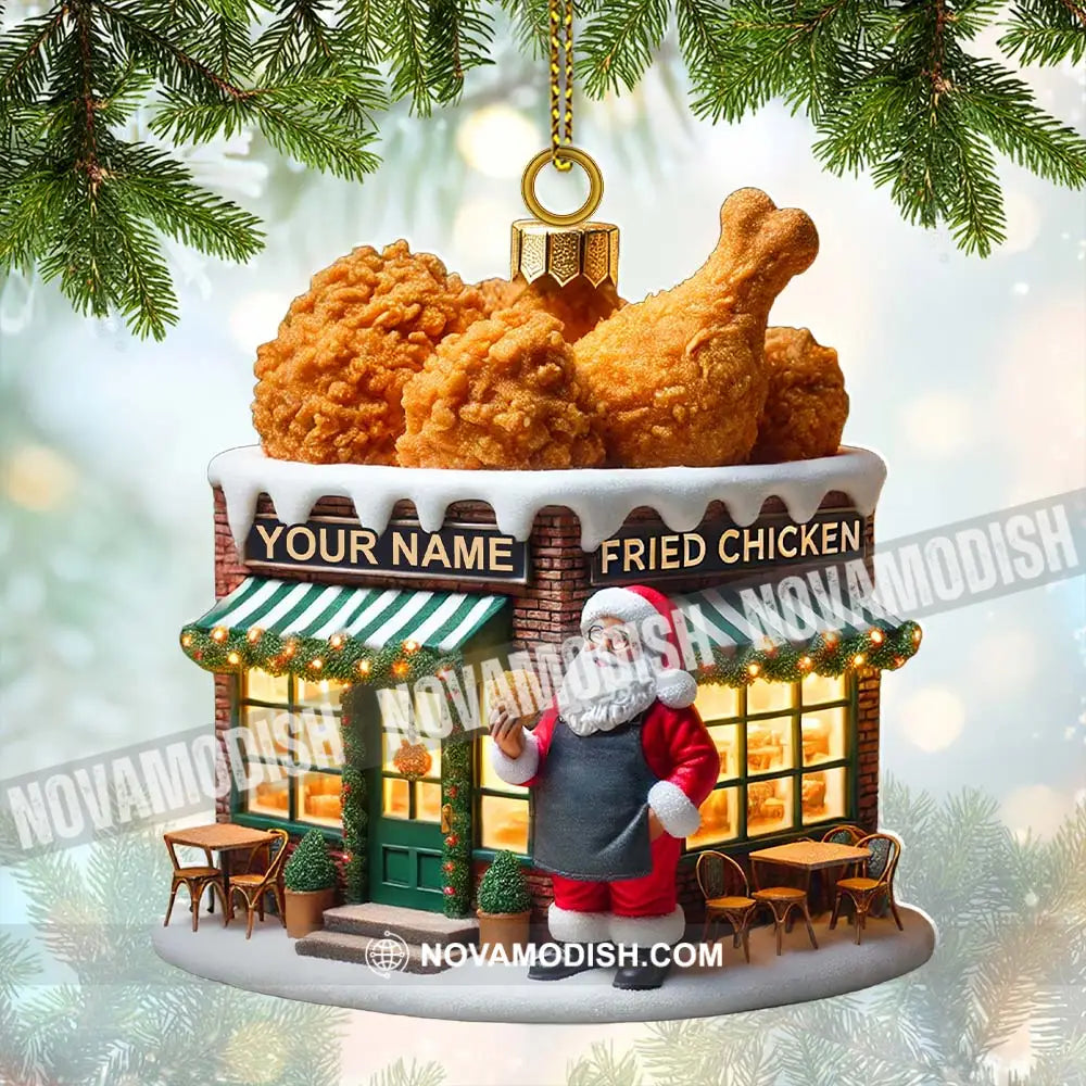 Custom Name Santa Fried Chicken Ornament Shop Christmas Decoration 3.54’’ / 1