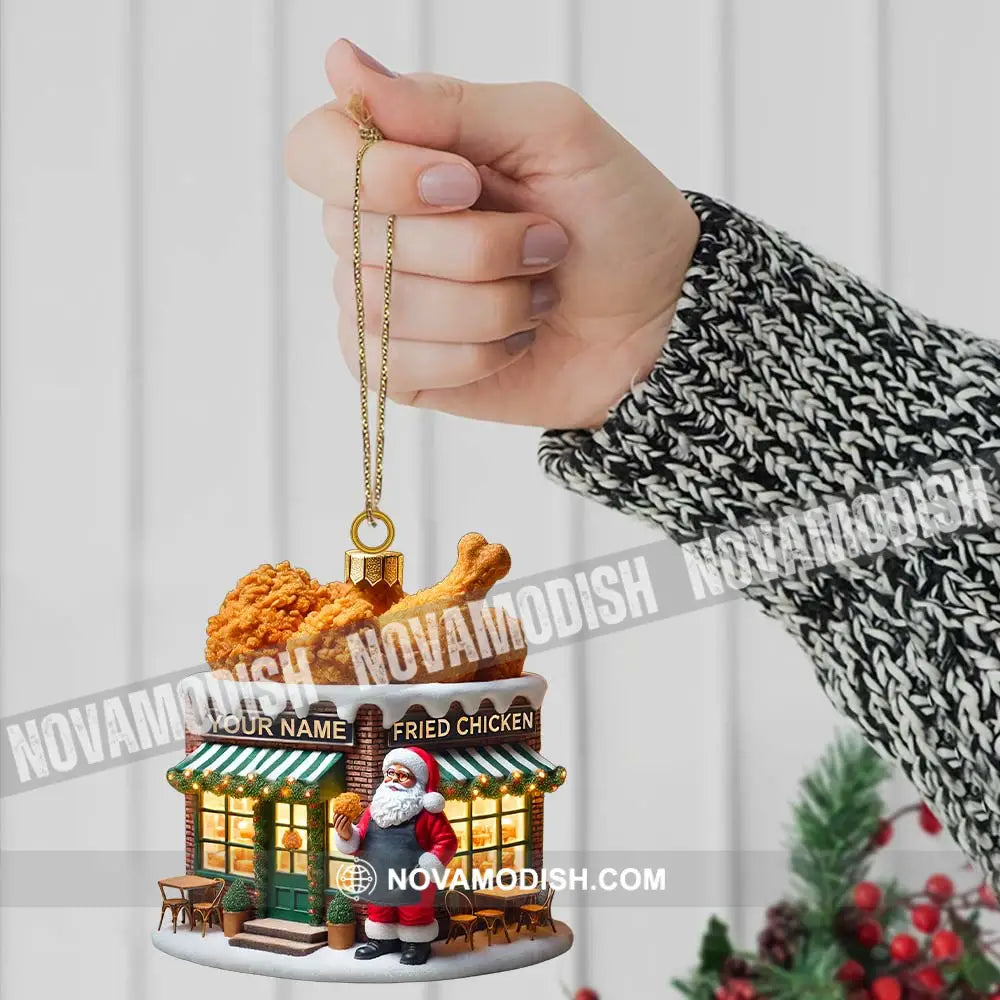 Custom Name Santa Fried Chicken Ornament Shop Christmas Decoration