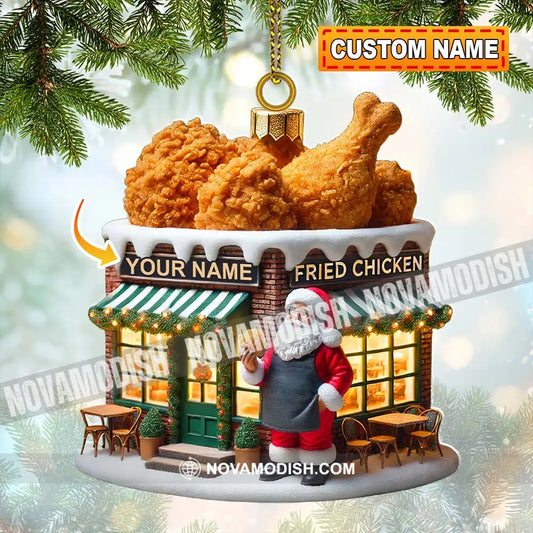 Custom Name Santa Fried Chicken Ornament Shop Christmas Decoration