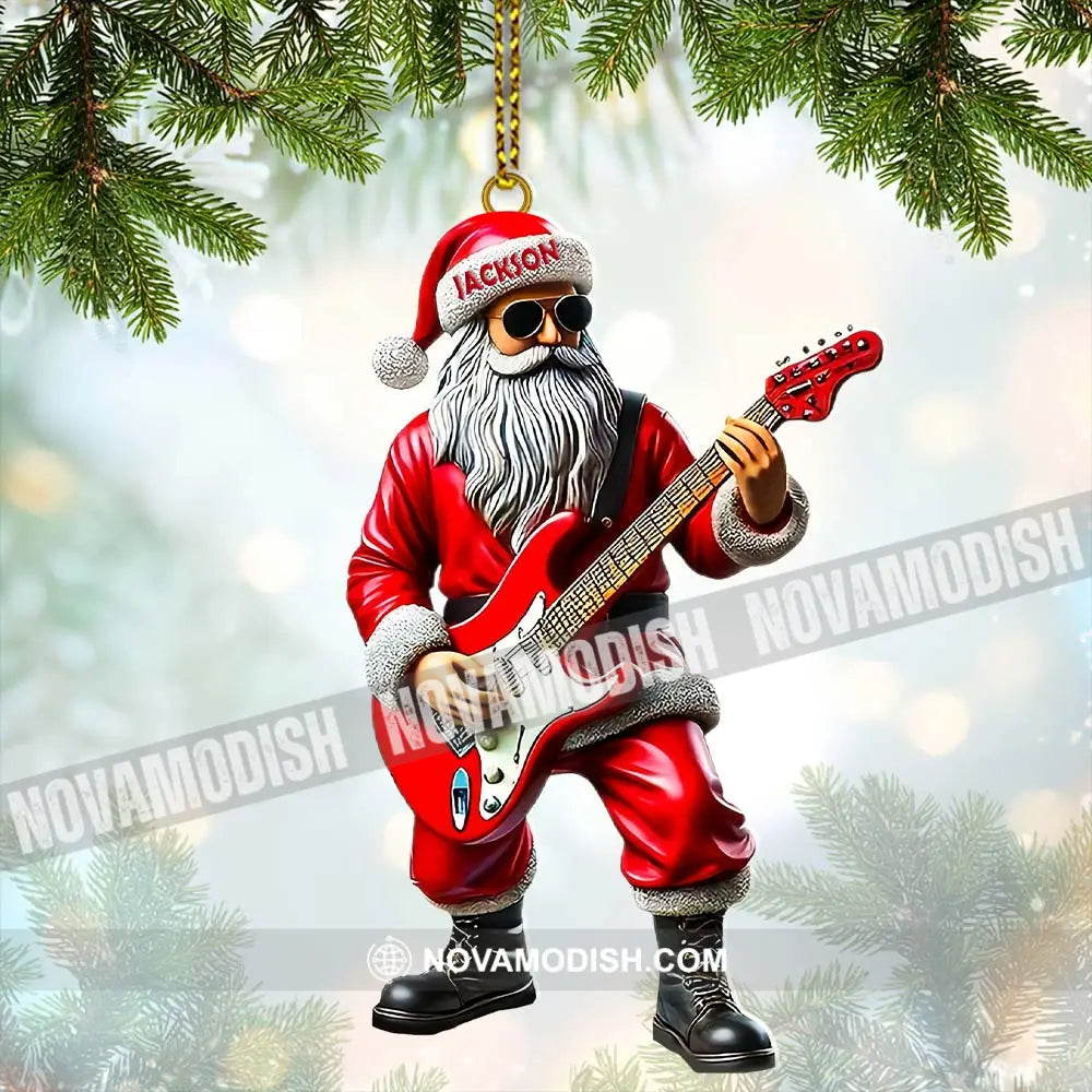 Custom Name Santa Guitar Ornament Christmas Gift 3.54’’ / 1