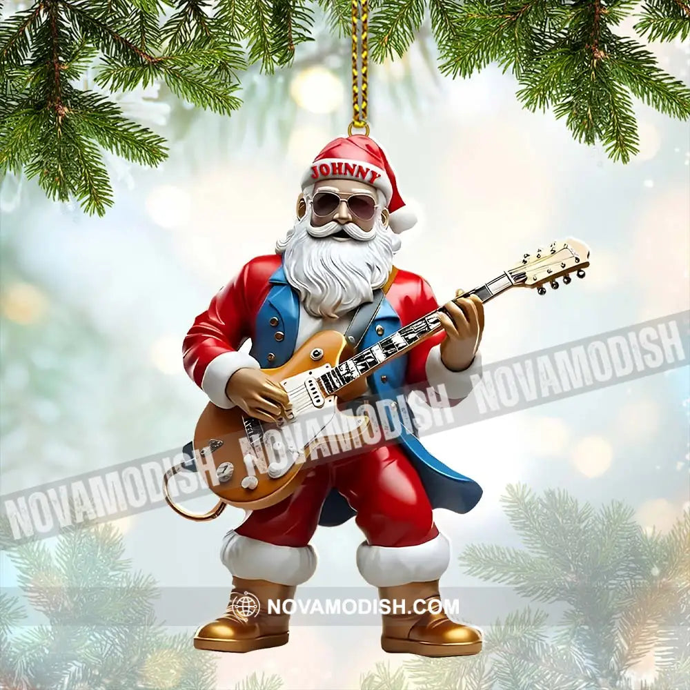 Custom Name Santa Guitar Ornament Christmas Gift 3.54’’ / 1