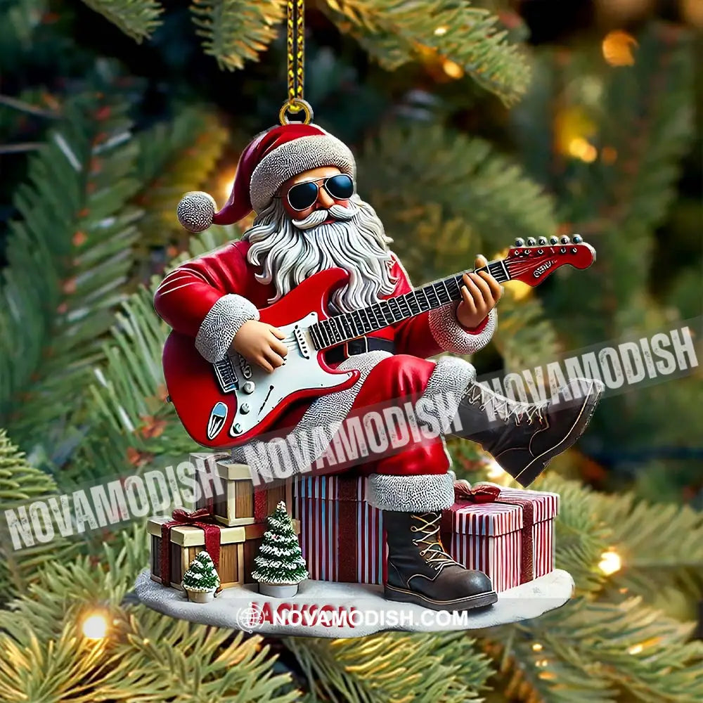 Custom Name Santa Guitar Rock Ornament Christmas Gift