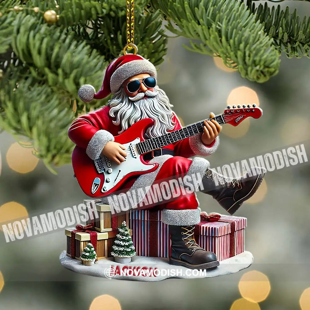 Custom Name Santa Guitar Rock Ornament Christmas Gift