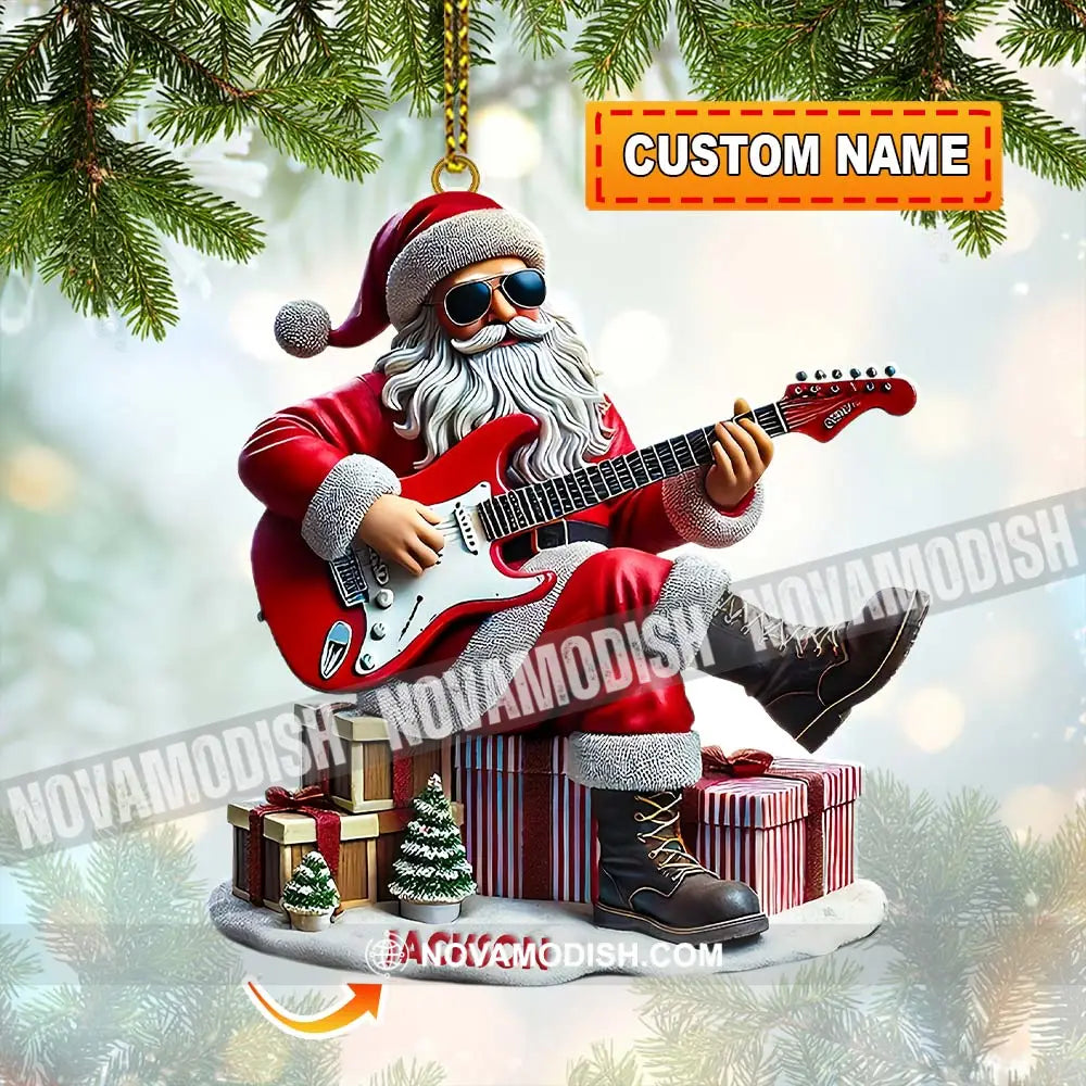 Custom Name Santa Guitar Rock Ornament Christmas Gift