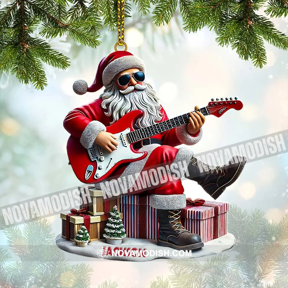 Custom Name Santa Guitar Rock Ornament Christmas Gift 3.54’’ / 1